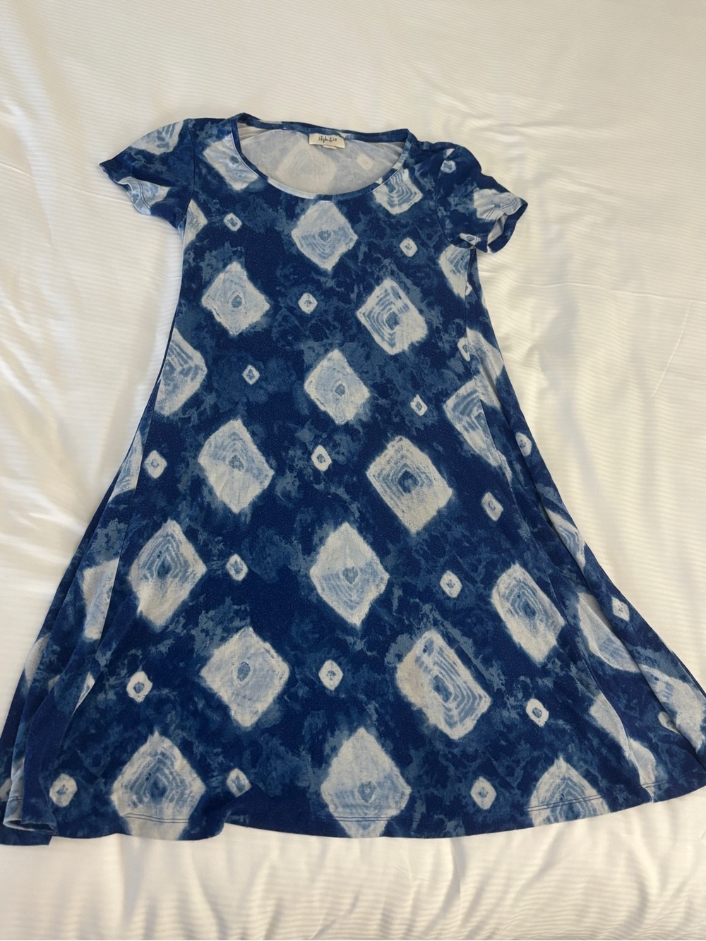 Style & Co. Navy and White Diamond Tie-Dye Maxi Dress